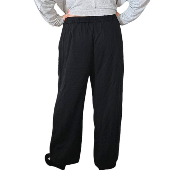 Eileen Fisher Wide Leg Pants Elastic Waist Size Large Black Side Zip Pockets - Picture 4 of 11